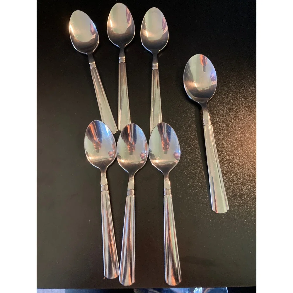 Pfaltzgraff JUNCTION Stainless 6 Teaspoons Soup Spoon Lot 7 Replacement Flatware